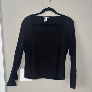 H&M Black Long-Sleeve Square Neck Top